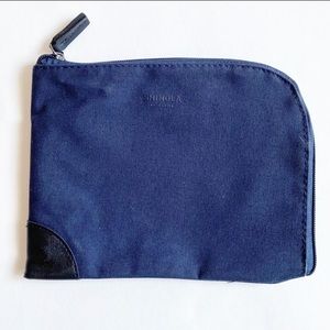 Shinola Detroit Dark Blue Canvas Make-up Bag with leather corner